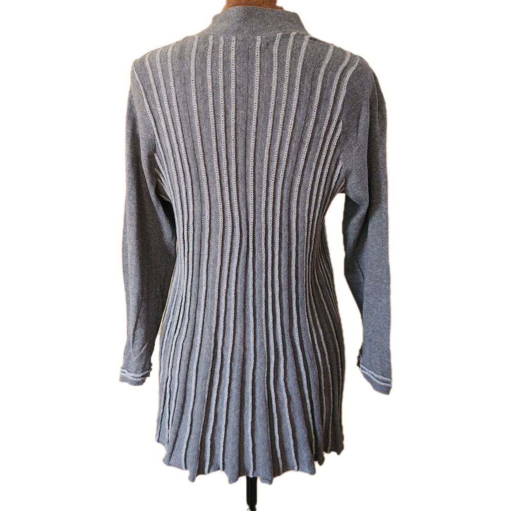 Anthropologie Knitted & Knotted Cardigan Sweater Pleated Open Silver Gray Size L - Picture 3 of 7